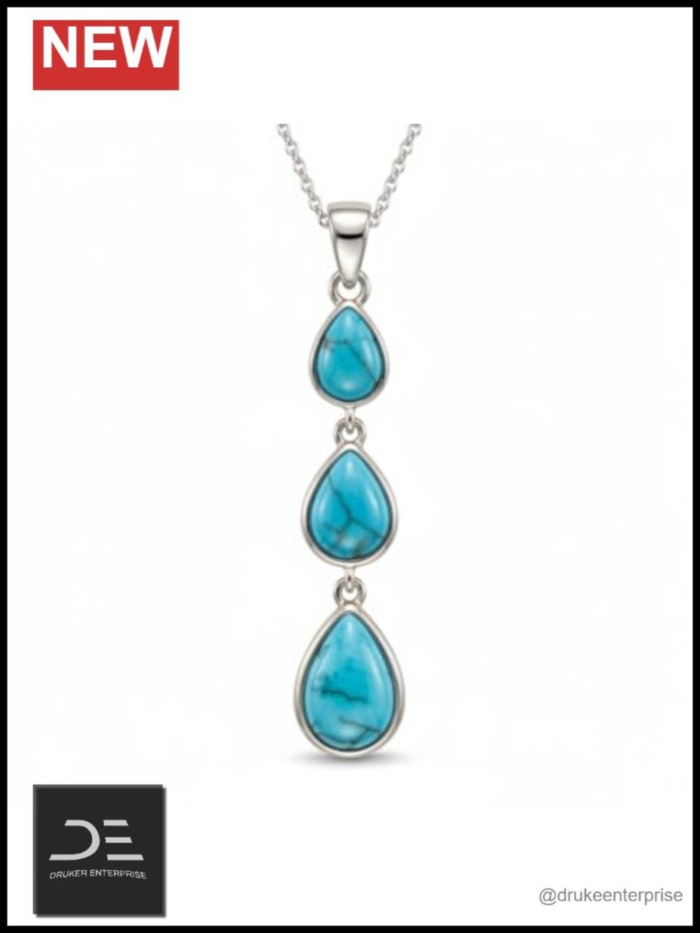 925 Sterling Silver Turquoise Teardrop Pendant Necklace Bohemian
